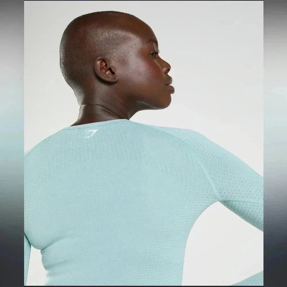 Gymshark Vital Seamless 2.0 Long Sleeve Top Pearl Blue Marl - Picture 2 of 11